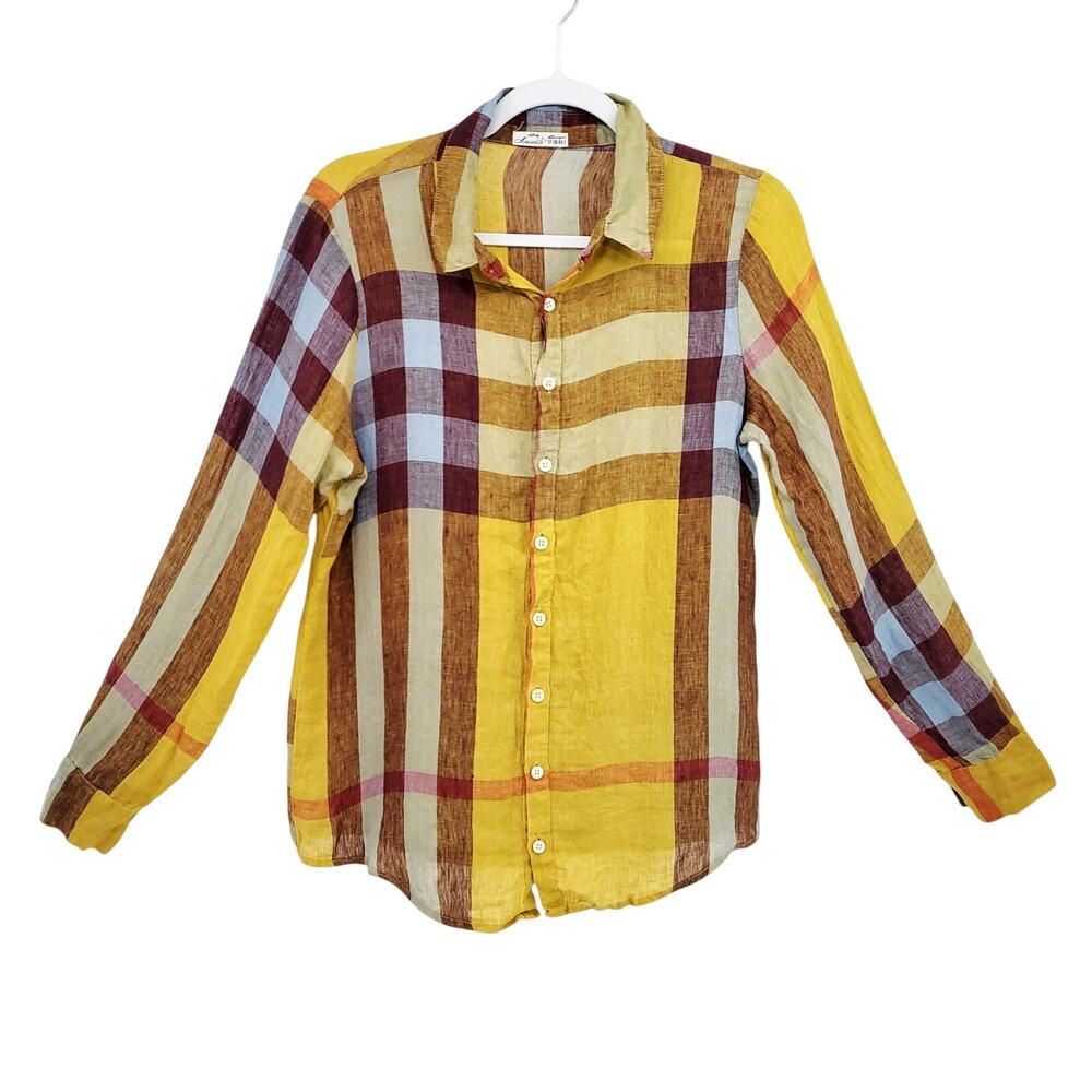 CP Shades x Mill Valley Mercantile Linen Yellow Plaid Button Up Women’s Size XS